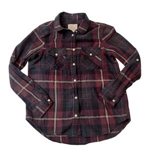 Thread & Supply Women’s Shirt Burgundy and Black Plaid button up